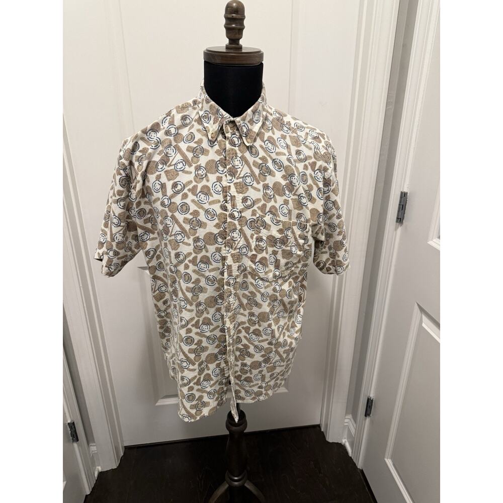 Mountain Express Men’s L Short Sleeve Shirt 100% Cotton Retro Geometric Print